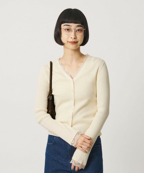 BEAUTY&YOUTH UNITED ARROWS / ビューティー&ユース ユナイテッドアローズ カーディガン・ボレロ | コットンカシミヤ レーストリム Vネックカーディガン ウォッシャブル | 詳細3