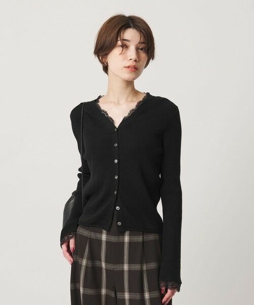 BEAUTY&YOUTH UNITED ARROWS / ビューティー&ユース ユナイテッドアローズ カーディガン・ボレロ | コットンカシミヤ レーストリム Vネックカーディガン ウォッシャブル（BLACK）