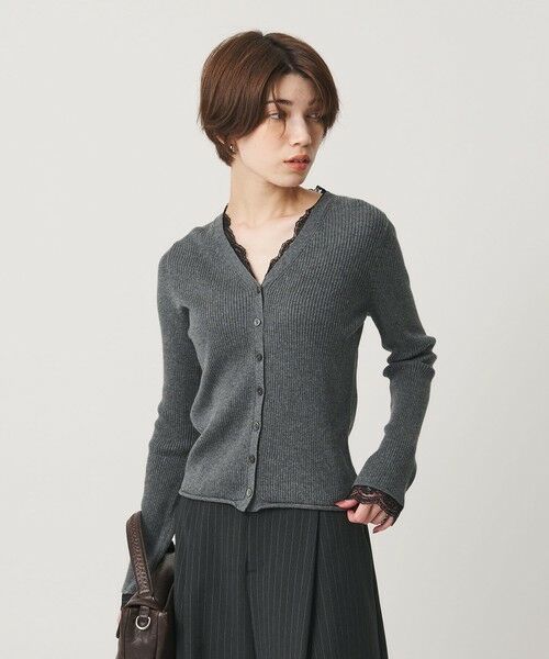 BEAUTY&YOUTH UNITED ARROWS / ビューティー&ユース ユナイテッドアローズ カーディガン・ボレロ | コットンカシミヤ レーストリム Vネックカーディガン ウォッシャブル（MD.GRAY）