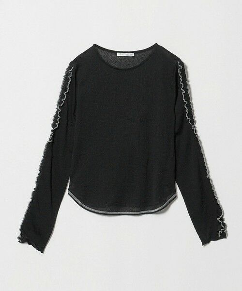 BEAUTY&YOUTH UNITED ARROWS / ビューティー&ユース ユナイテッドアローズ カットソー | コットンナイロン ジャガード フリル プルオーバー ウォッシャブル（BLACK）