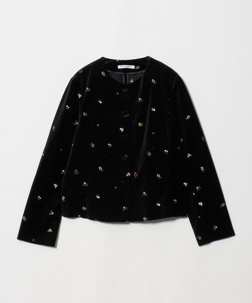 BEAUTY&YOUTH UNITED ARROWS / ビューティー&ユース ユナイテッドアローズ ノーカラージャケット | ベロア エンブロイダリー ノーカラージャケット（BLACK）