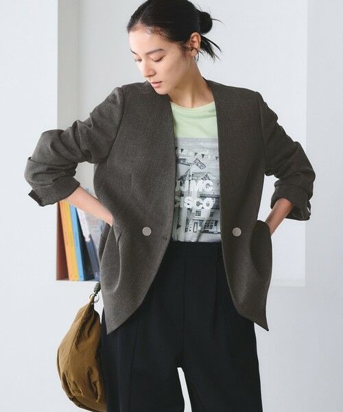 BEAUTY&YOUTH UNITED ARROWS / ビューティー&ユース ユナイテッドアローズ ノーカラージャケット | 【WEB限定 Wardrobe DAILY MINIMAL】メランジ ダブルノーカラージャケット ウォッシャブル | 詳細1