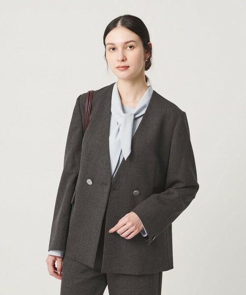BEAUTY&YOUTH UNITED ARROWS / ビューティー&ユース ユナイテッドアローズ ノーカラージャケット | 【WEB限定 Wardrobe DAILY MINIMAL】メランジ ダブルノーカラージャケット ウォッシャブル | 詳細9