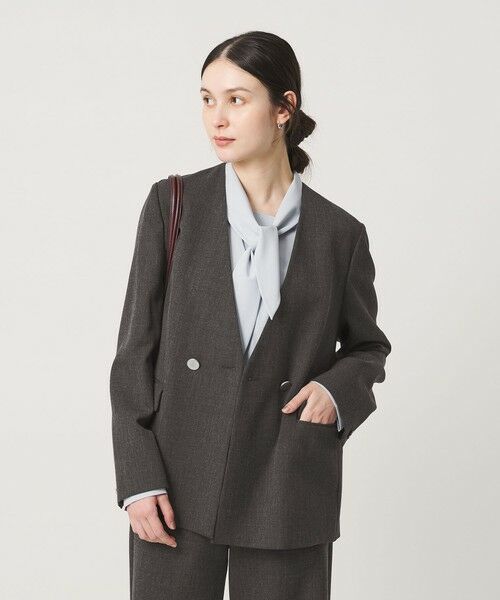 BEAUTY&YOUTH UNITED ARROWS / ビューティー&ユース ユナイテッドアローズ ノーカラージャケット | 【WEB限定 Wardrobe DAILY MINIMAL】メランジ ダブルノーカラージャケット ウォッシャブル | 詳細11