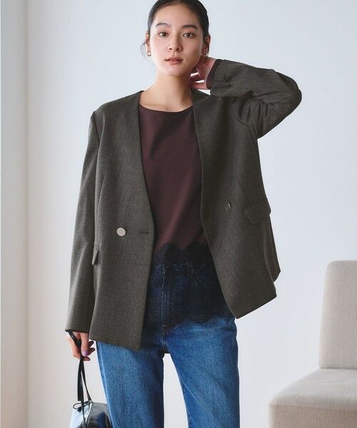 BEAUTY&YOUTH UNITED ARROWS / ビューティー&ユース ユナイテッドアローズ ノーカラージャケット | 【WEB限定 Wardrobe DAILY MINIMAL】メランジ ダブルノーカラージャケット ウォッシャブル | 詳細6