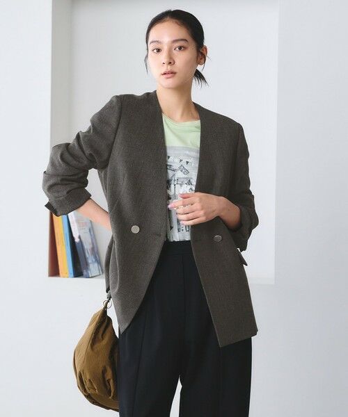 BEAUTY&YOUTH UNITED ARROWS / ビューティー&ユース ユナイテッドアローズ ノーカラージャケット | 【WEB限定 Wardrobe DAILY MINIMAL】メランジ ダブルノーカラージャケット ウォッシャブル（DK.GRAY）