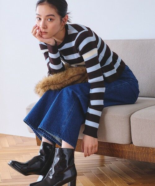 BEAUTY&YOUTH UNITED ARROWS / ビューティー&ユース ユナイテッドアローズ カーディガン・ボレロ | 【WEB限定 Wardrobe DAILY MINIMAL】ボーダー ペプラムニットカーディガン（DK.BROWN）