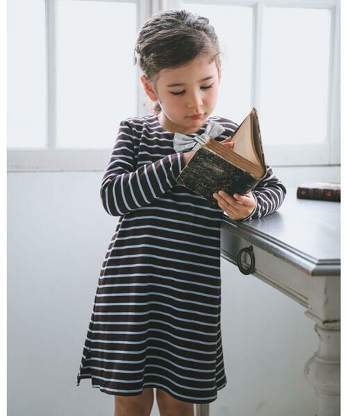 セール ボーダー リボン 付き リップル 長袖 ワンピース 80cm 150cm ワンピース Bebe べべ ファッション通販 タカシマヤファッションスクエア