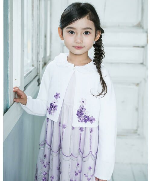メーカー直売 刺繍が可愛い 花柄 刺繍 ワンピース 110 パープル 女の子 ドレス