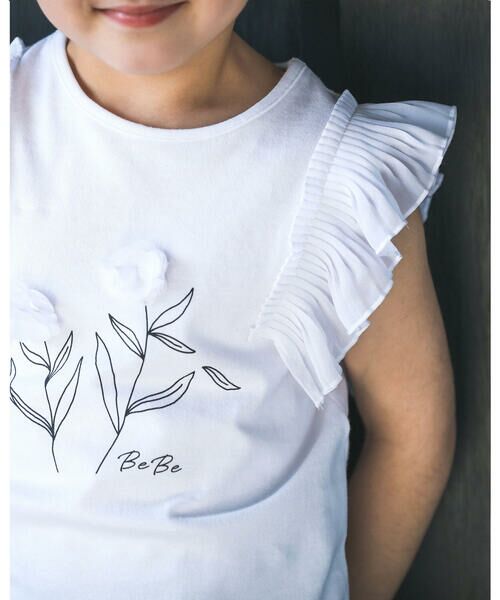 BeBe / べべ Tシャツ | フリル 袖 シフォン プリーツ フラワー Tシャツ（80〜150cm） | 詳細3