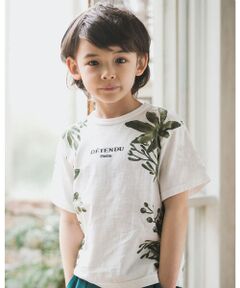 スラブ 天竺 水彩画 タッチ リーフ プリント Tシャツ（90〜140cm）