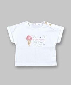 水彩 タッチ アイスクリーム プリント Tシャツ（80〜100cm）