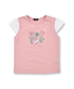 フラワー プリント グリッター ドット 半袖 レース Tシャツ （90〜140cm）