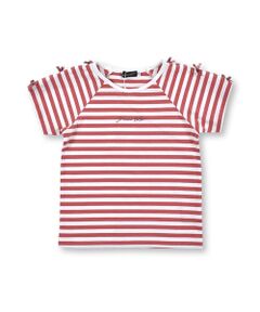 ボーダー 肩開き リボン ロゴプリント 半袖 Tシャツ （90〜150cm）