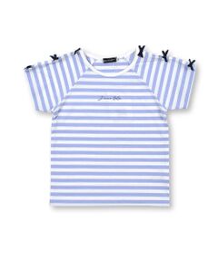 ボーダー 肩開き リボン ロゴプリント 半袖 Tシャツ （90〜150cm）