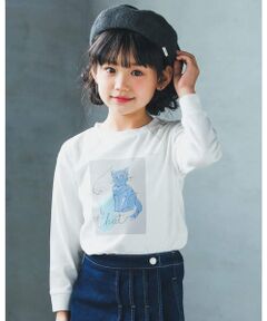 ネコ アート ニュアンス プリント ビッグ 長袖 Tシャツ ロンT （90~150cm）