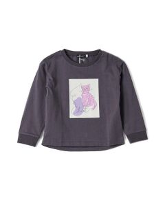 ネコ アート ニュアンス プリント ビッグ 長袖 Tシャツ ロンT （90~150cm）