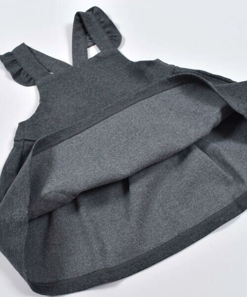 スカラップ刺繍 ポケット フリル スウェード ポンチ エプロン ジャンパースカート ベビー （80~90cm）