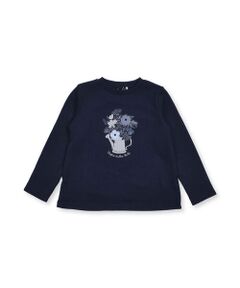 シフォン フラワー モチーフ キラキラ グリッター プリント Aライン 長袖 Tシャツ (90~150cm)