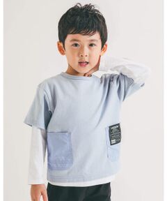 2点セット BIG ポケット 半袖 Tシャツ × ロゴ プリント 長袖 Tシャツ (90~150cm)