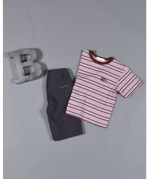 BeBe / べべ Tシャツ | マルチ ボーダー ロゴ ワッペン ビッグ Tシャツ (90~150cm) | 詳細1