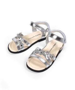 BeBe / べべ サンダル | グリッター フラワー モチーフ メタリック サンダル (15~21cm)