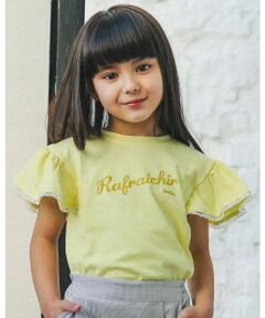 コットン USA フリル 袖 ロゴ プリント Tシャツ (90~150cm)