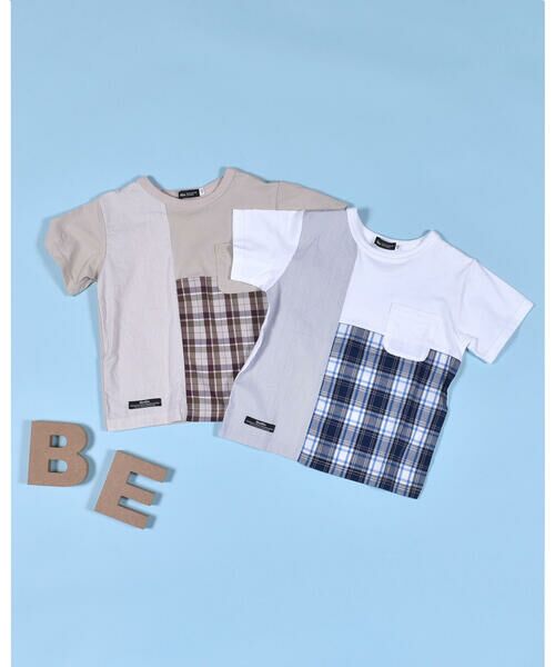 BeBe / べべ Tシャツ | チェック ストライプ ドッキング Tシャツ(90~140cm) | 詳細9