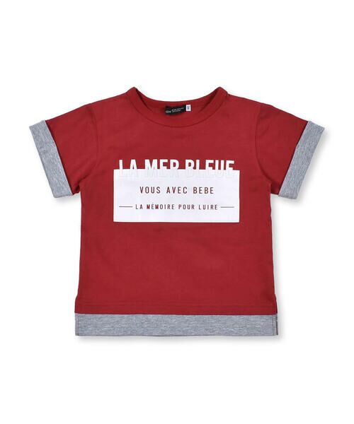 BeBe / べべ Tシャツ | レイヤード風 キューブプリント Tシャツ（90〜150cm）（レッド）