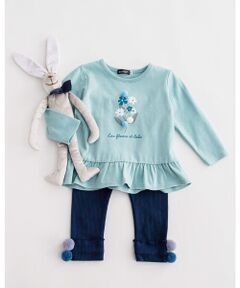 BeBe / べべ パンツ | ミニウラゲ ボンテン 付 花柄  プリント トレーナー ベビー (80~90cm)