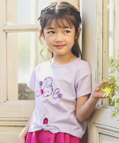 フラワーロゴプリント裾結びTシャツ(90~150cm)