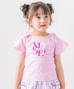 【お揃い】チェック肩リボンフレア袖Tシャツ(90~150cm)