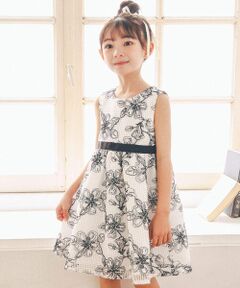 【日本製】ラッセルレースモノトーン花柄ドレス(90~150cm)