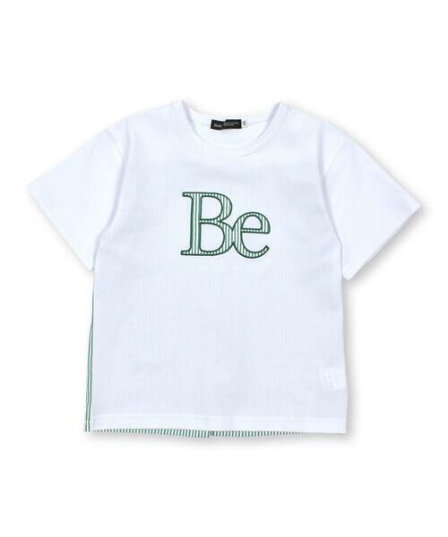 BeBe / べべ Tシャツ | 【お揃い】ストライプ切替パッチロゴ半袖Tシャツ(90~150cm) | 詳細4