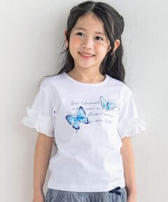 水彩風ちょうちょプリント半袖Tシャツ(90~150cm)