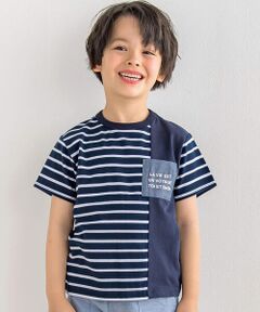 無地×ボーダー切り替えダンガリーポケット半袖Tシャツ(80~160cm)