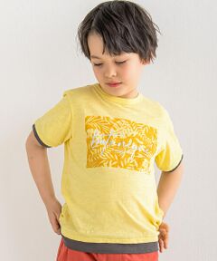 スラブ天竺リーフプリントレイヤード風半袖Tシャツ(90~150cm)