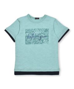 スラブ天竺リーフプリントレイヤード風半袖Tシャツ(90~150cm)