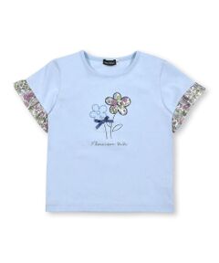 【お揃い】ブーケフラワーパッチ刺しゅうフリル袖Tシャツ(90~150cm)