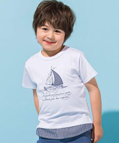 ヨットパッチ刺しゅうレイヤード風半袖Tシャツ(90~150cm)