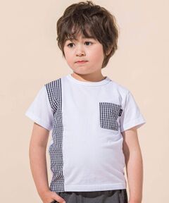 ギンガムチェックアシメ切り替えポケット半袖Tシャツ(90~150cm)