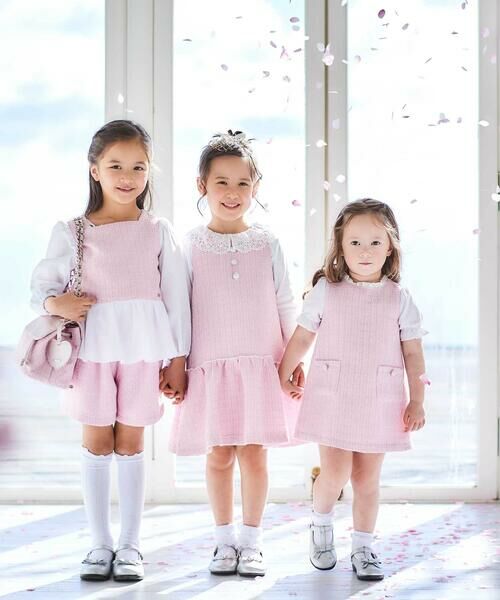 BeBe / べべ ミニ丈・ひざ丈ワンピース | 【お揃い】ブロッサムラメツイードローウエスト切替ジャンパースカート(100~150cm) | 詳細6