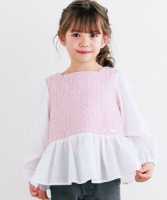 BeBe / べべ シャツ・ブラウス | 【お揃い】ブロッサムラメツイード×ブロード切替レイヤード風ブラウス(100~150cm)