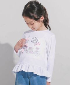 BeBe / べべ Tシャツ | エッフェル塔フラワーモチーフスムース長袖Tシャツ(90~160cm)
