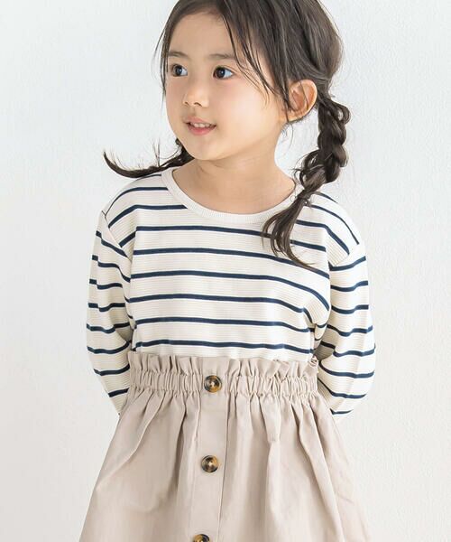 BeBe / べべ ミニ丈・ひざ丈ワンピース | ボーダーツイル切り替え長袖ワンピース(90~150cm) | 詳細2