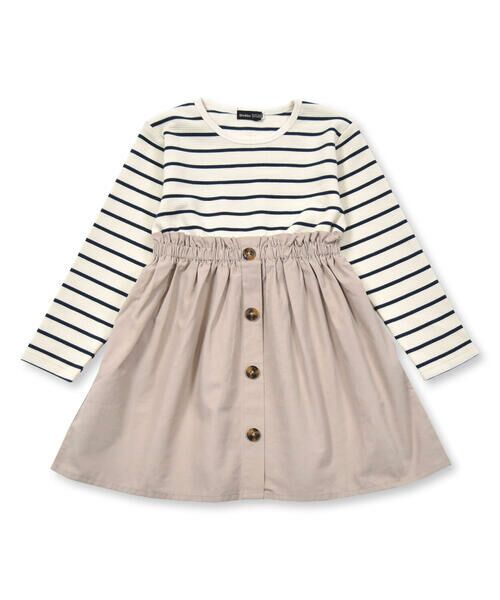 BeBe / べべ ミニ丈・ひざ丈ワンピース | ボーダーツイル切り替え長袖ワンピース(90~150cm) | 詳細6