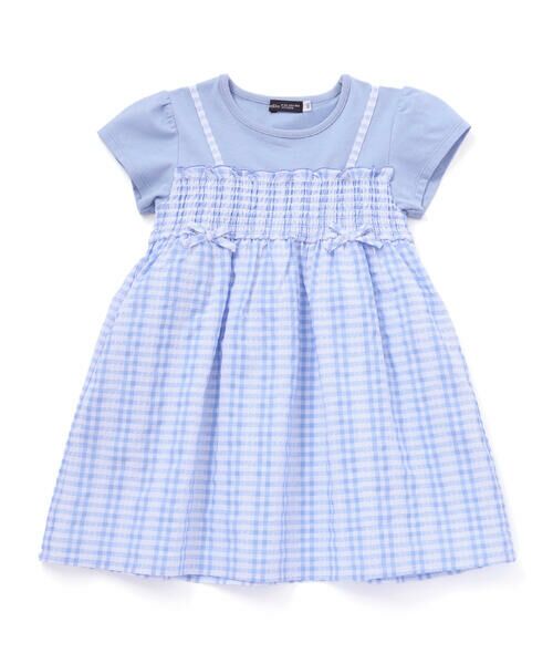 BeBe/べべ ギンガムシャーリングキャミドッキングワンピース(80~150cm) ブルー系 90cm BeBe/べべ ギンガムシャーリングキャミドッキングワンピース(80~150cm) ブルー系 90cm