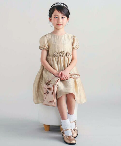 BeBe / べべ ドレス | ローズモチーフカールマイヤーパフスリーブドレス(100~140cm) | 詳細3