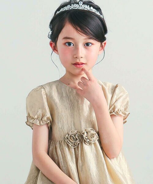 BeBe / べべ ドレス | ローズモチーフカールマイヤーパフスリーブドレス(100~140cm) | 詳細4