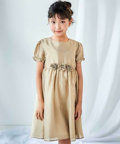 BeBe / べべ ドレス | ローズモチーフカールマイヤーパフスリーブドレス(100~140cm) | 詳細6